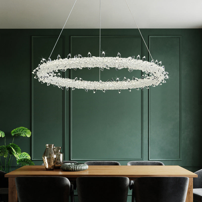 Suspension à LED circulaire moderne minimaliste en cristal clair salon de plafond suspendu