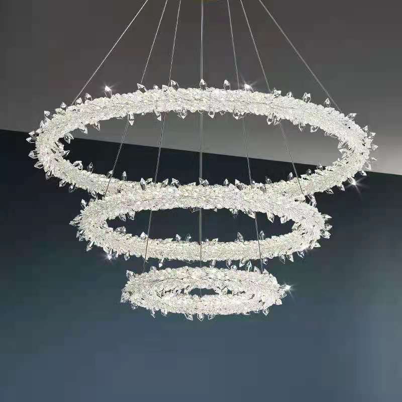 Suspension à LED circulaire moderne minimaliste en cristal clair salon de plafond suspendu