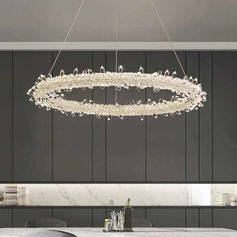 Suspension à LED circulaire moderne minimaliste en cristal clair salon de plafond suspendu