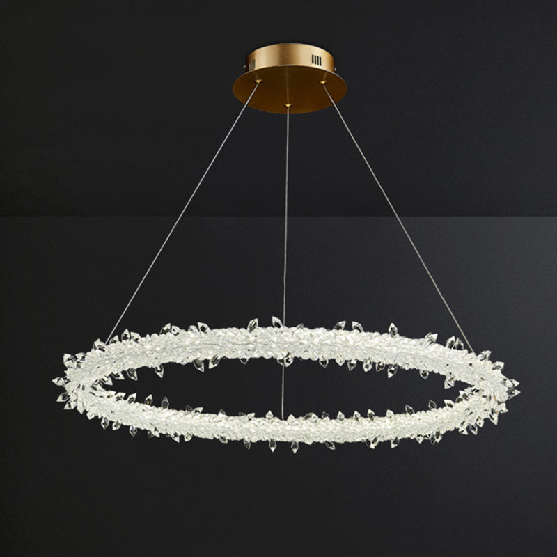 Suspension à LED circulaire moderne minimaliste en cristal clair salon de plafond suspendu