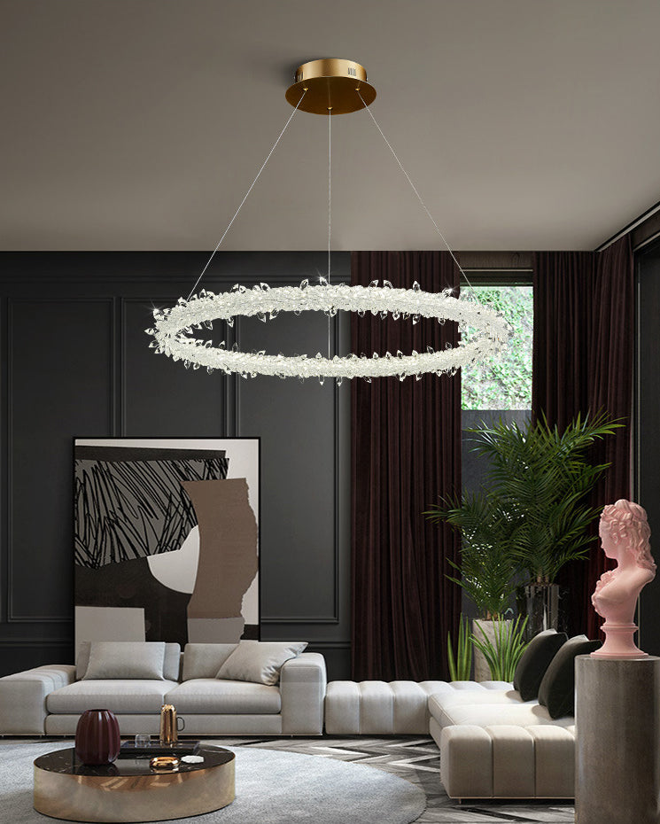 Suspension à LED circulaire moderne minimaliste en cristal clair salon de plafond suspendu