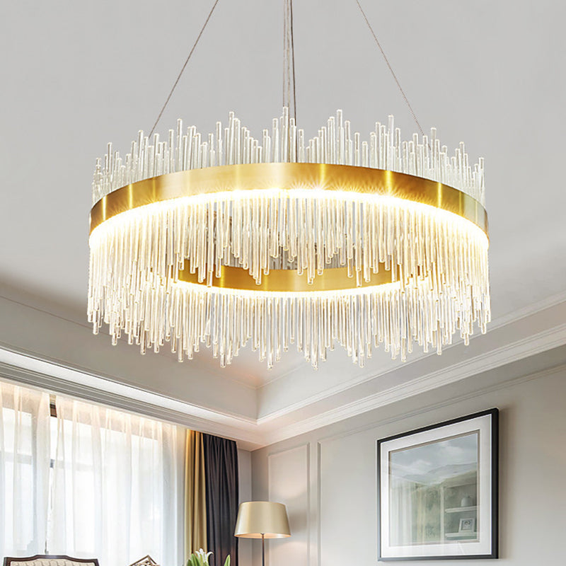 Mid-Century Modern Clear Crystal Down Lighting Pendant Round LED Suspension Lamp for Dining Table