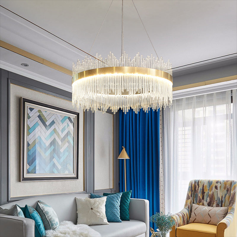 Mid-Century Modern Clear Crystal Down Lighting Pendant Round LED Suspension Lamp for Dining Table