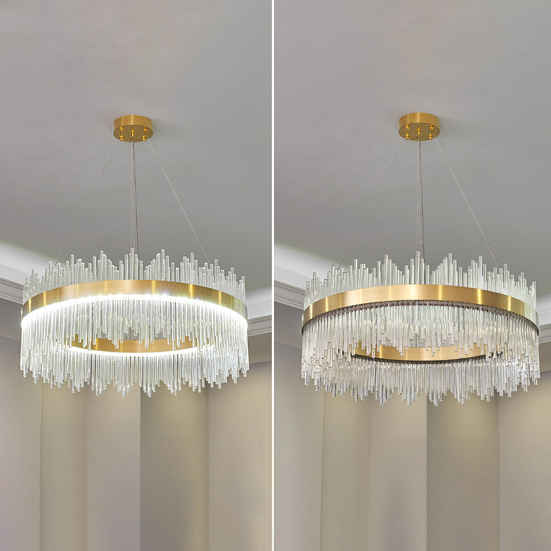 Mid-Century Modern Clear Crystal Down Lighting Pendant Round LED Suspension Lamp for Dining Table