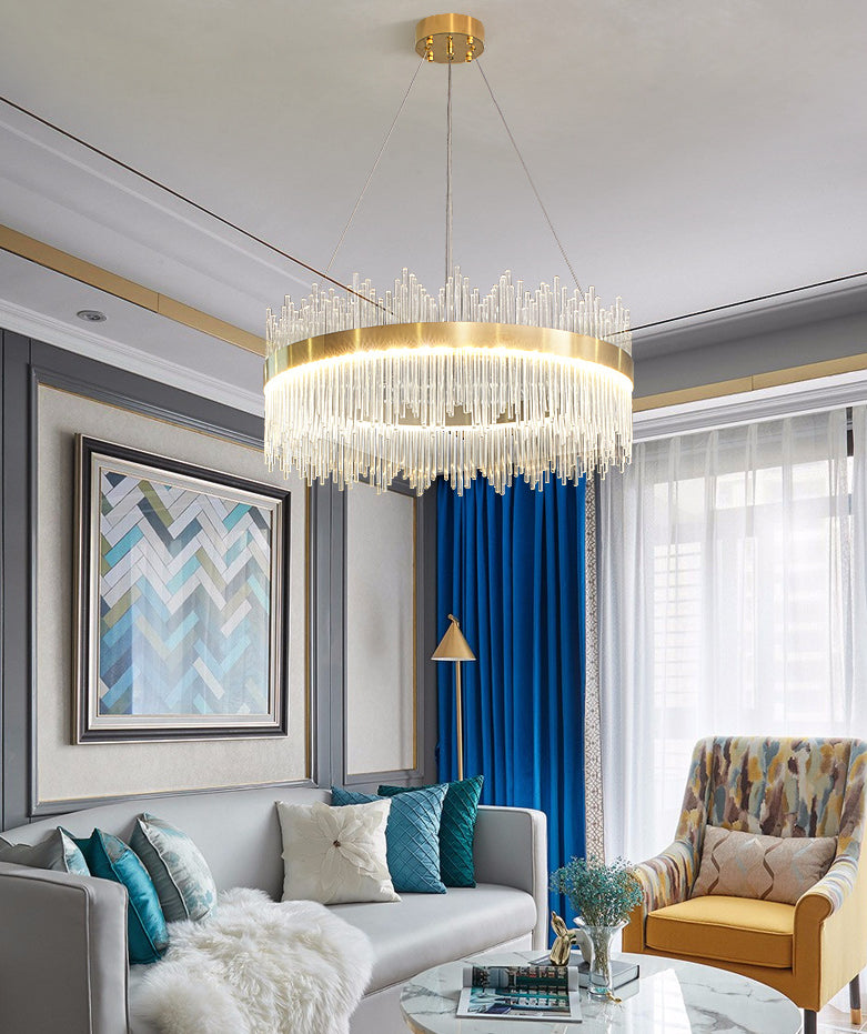 Mid-Century Modern Clear Crystal Down Lighting Pendant Round LED Suspension Lamp for Dining Table