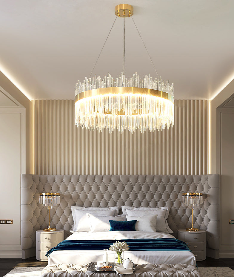 Mid-Century Modern Clear Crystal Down Lighting Pendant Round LED Suspension Lamp for Dining Table