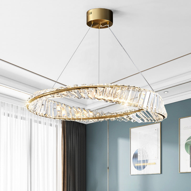 Circular Carousel LED Pendant Lamp Modern Minimalist Prismatic Crystal Living Room Hanging Ceiling Light
