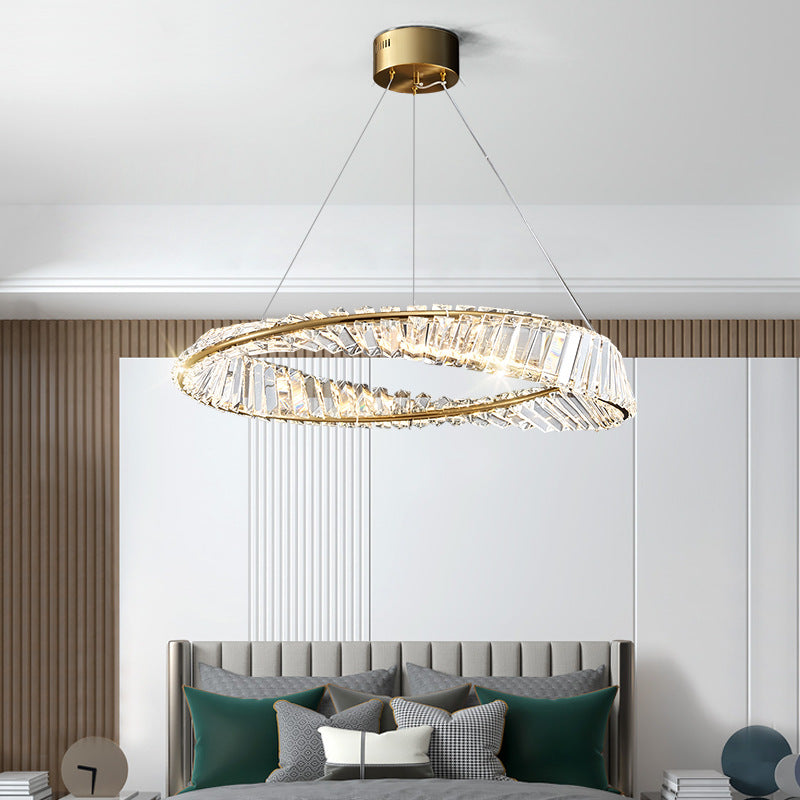 Circular Carousel LED Pendant Lamp Modern Minimalist Prismatic Crystal Living Room Hanging Ceiling Light