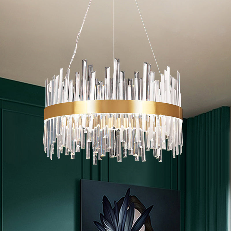 Gold Circular Hanging Ceiling Light Contemporary Crystal LED Suspended Light for Dining Room