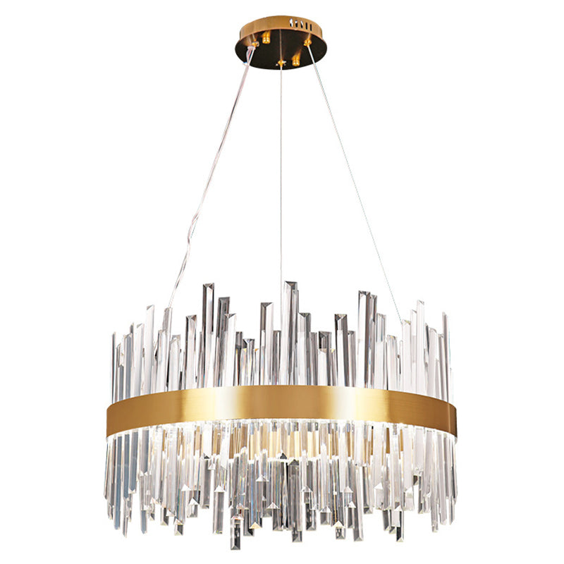 Gold Circular Hanging Ceiling Light Contemporary Crystal LED Suspended Light for Dining Room