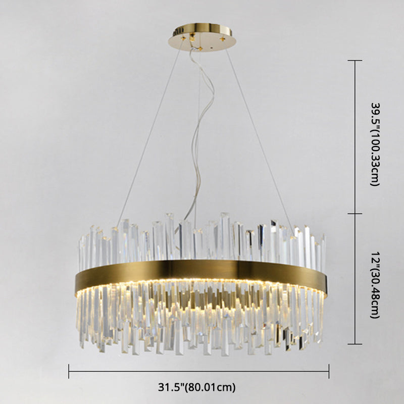 Gold Circular Hanging Ceiling Light Contemporary Crystal LED Suspended Light for Dining Room