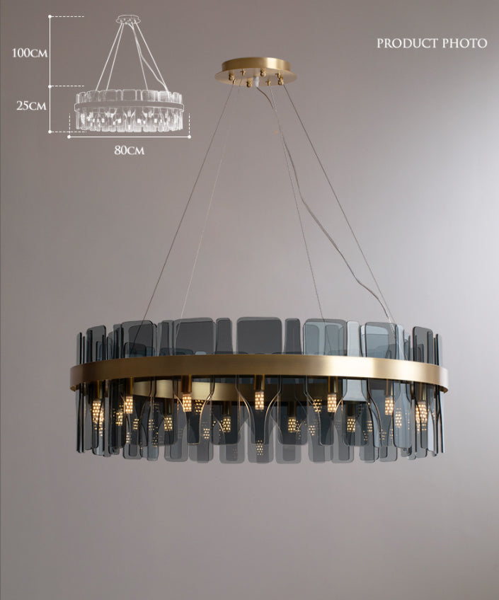 Gold Circular Pendant Lamp Modern Minimalist Smoked Glass Living Room Hanging Ceiling Light