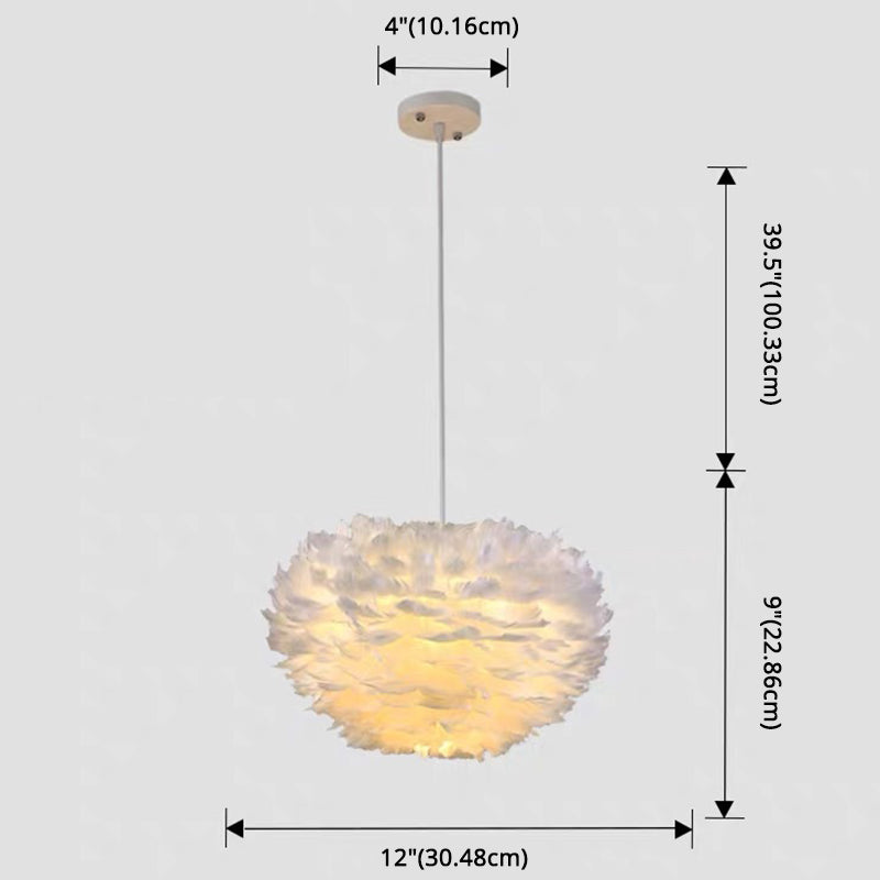 White Feather Pendant Lighting Modern Nordic Creative Globe Hanging Ceiling Light for Bedroom