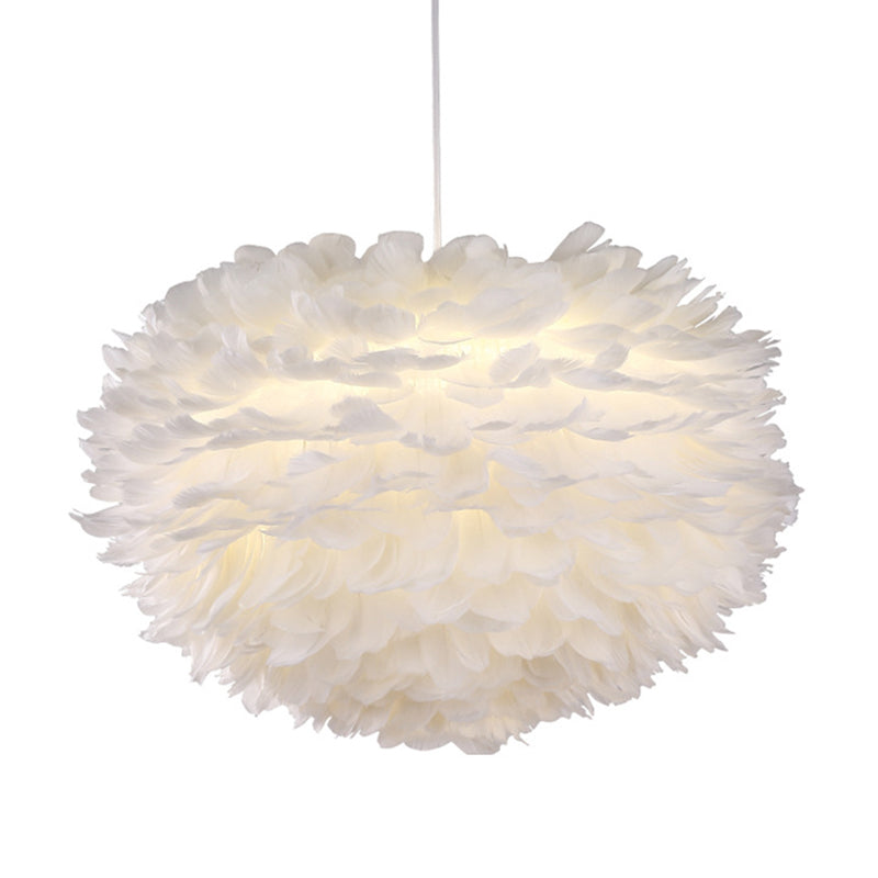 Art Deco White Feather Pendant Lighting Modern Nordic Creative Globe Hanging Ceiling Light for Bedroom