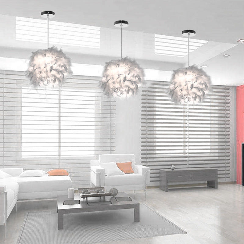 Sphere Feather Ceiling Chandelier Modern Creative Art Deco Living Room Hanging Ceiling Light in White