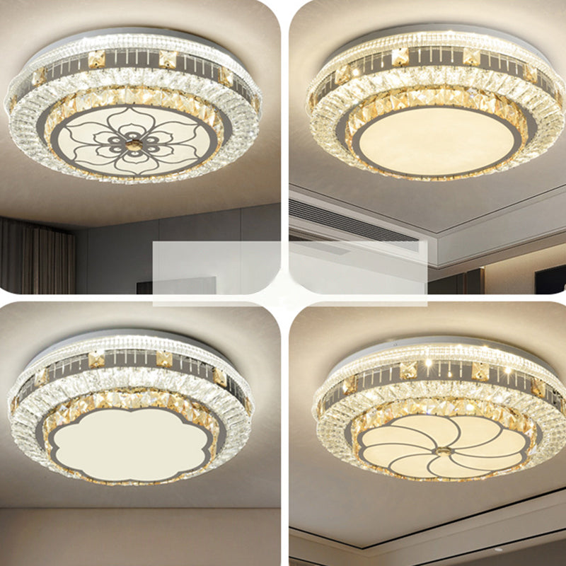 Drum Bedroom Ceiling Lighting Inlaid Crystal LED Modern Flush Mount Light in White