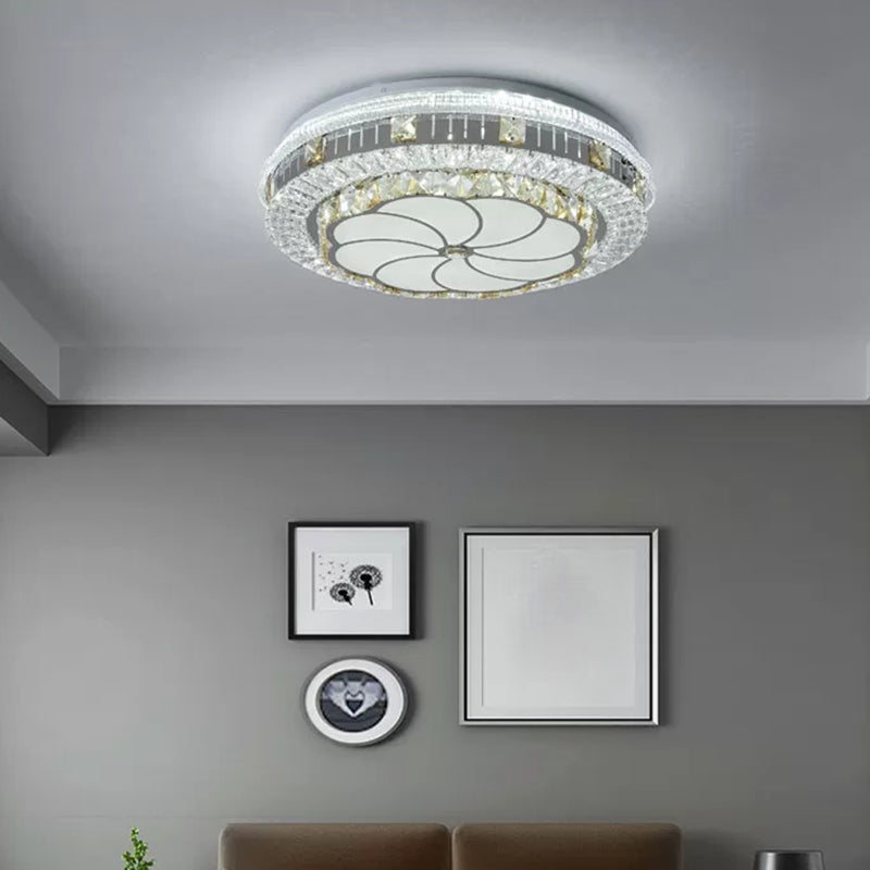 Drum Bedroom Ceiling Lighting Inlaid Crystal LED Modern Flush Mount Light in White