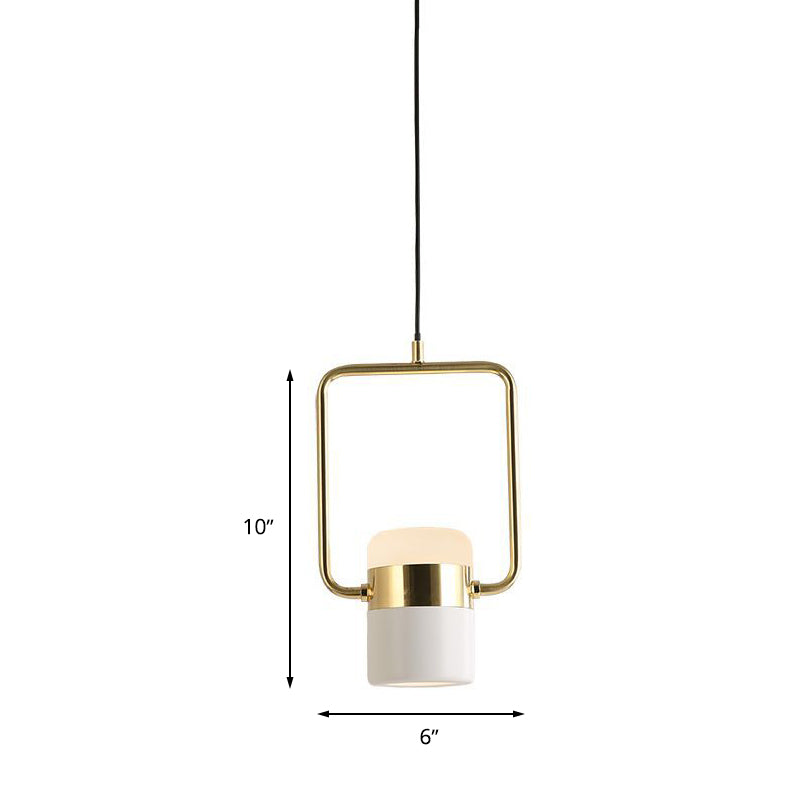 Luz de techo colgante de marco cuadrado Kit de luz colgante de oro de 1 cabeza 1 cabeza con tono de vidrio blanco cilindro