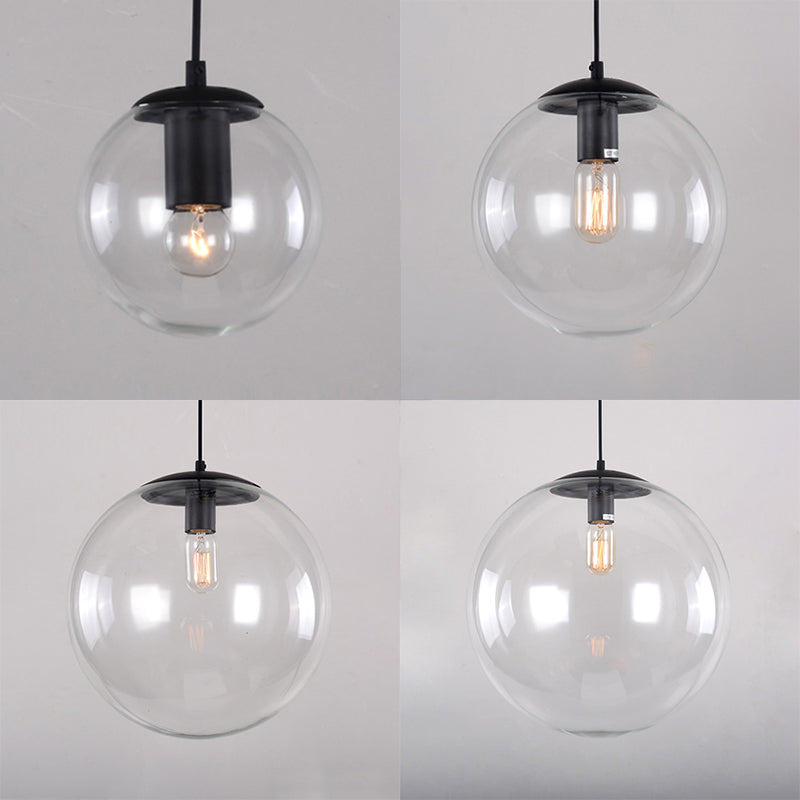 Accensione a ciondolo Globe Industrial 6 "/8"/12 "1 Luce Light Clear Glass Appesi Luce in nero/Chrome