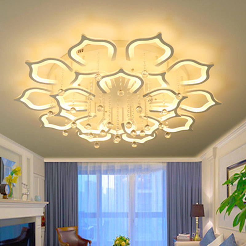 White Lotus Flush Ceiling Light Modernity LED Acrylic Semi Flush Mount with Crystal Decor