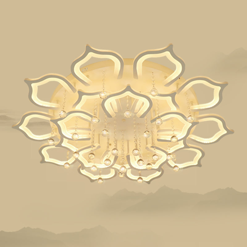 White Lotus Flush Ceiling Light Modernity LED Acrylic Semi Flush Mount with Crystal Decor