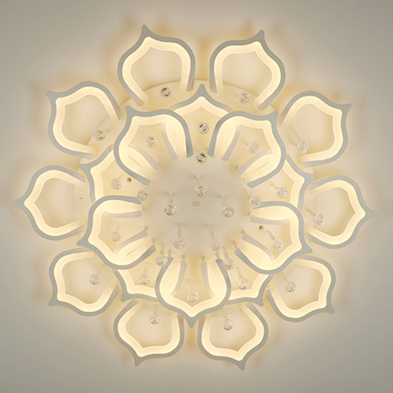 White Lotus Flush Ceiling Light Modernity LED Acrylic Semi Flush Mount with Crystal Decor