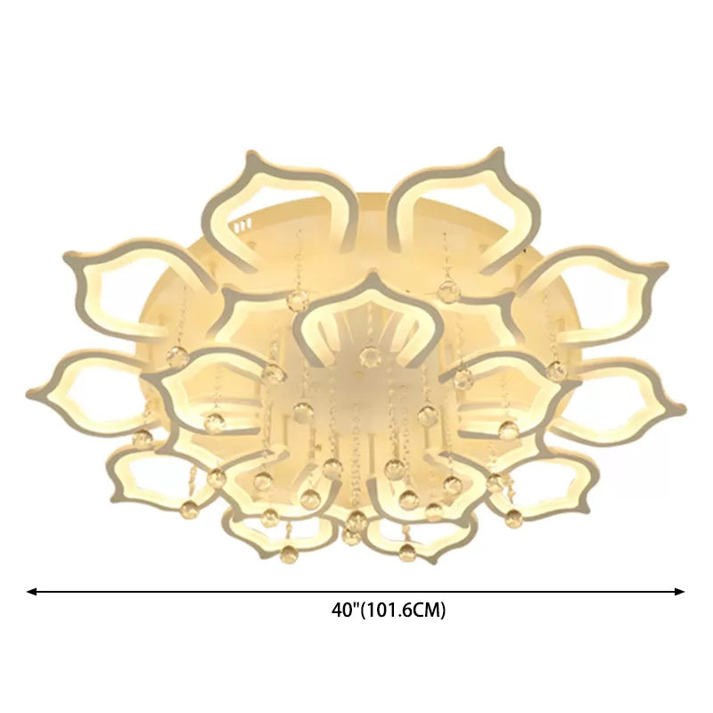 White Lotus Flush Ceiling Light Modernity LED Acrylic Semi Flush Mount with Crystal Decor