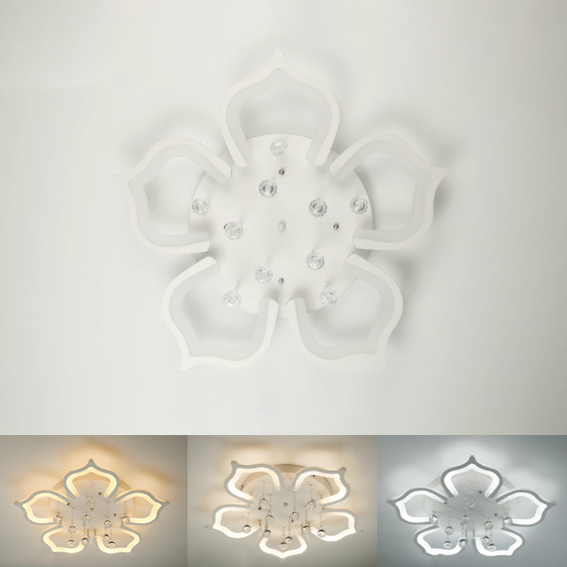White Lotus Flush Ceiling Light Modernity LED Acrylic Semi Flush Mount with Crystal Decor