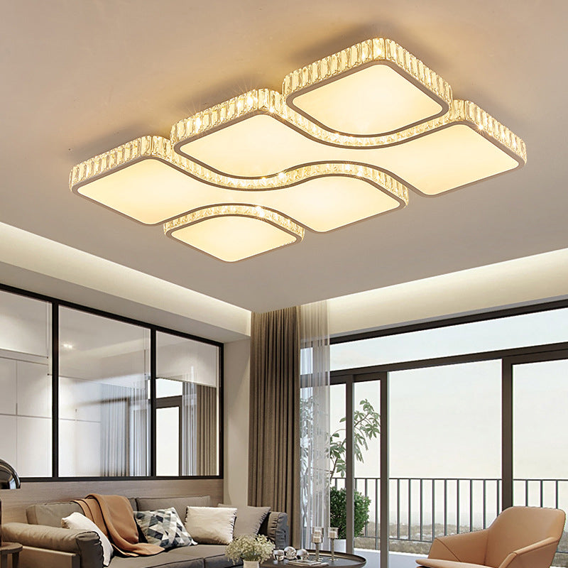 White Quadrangle Flush Light Contemporary LED Acrylic Flush Mount Light with Inlaid Crystal