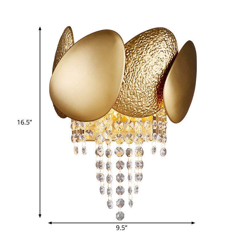 Egg Shaped Wall Mount Light Modern Style Metal 2 Lights Golden Sconce Lighting with Clear Crystal Draping