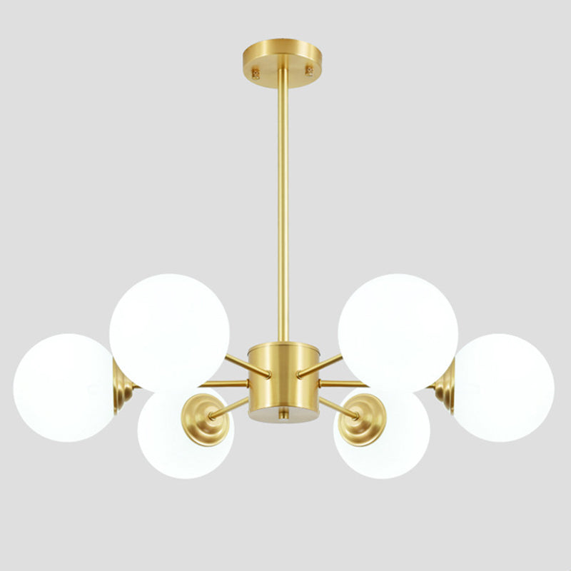Post-Modern Metal Hanging Chandelier Light Opal Glass Shade  Ceiling Chandelier in Gold for Living Room
