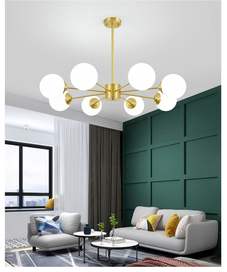 Post-Modern Metal Hanging Chandelier Light Opal Glass Shade  Ceiling Chandelier in Gold for Living Room