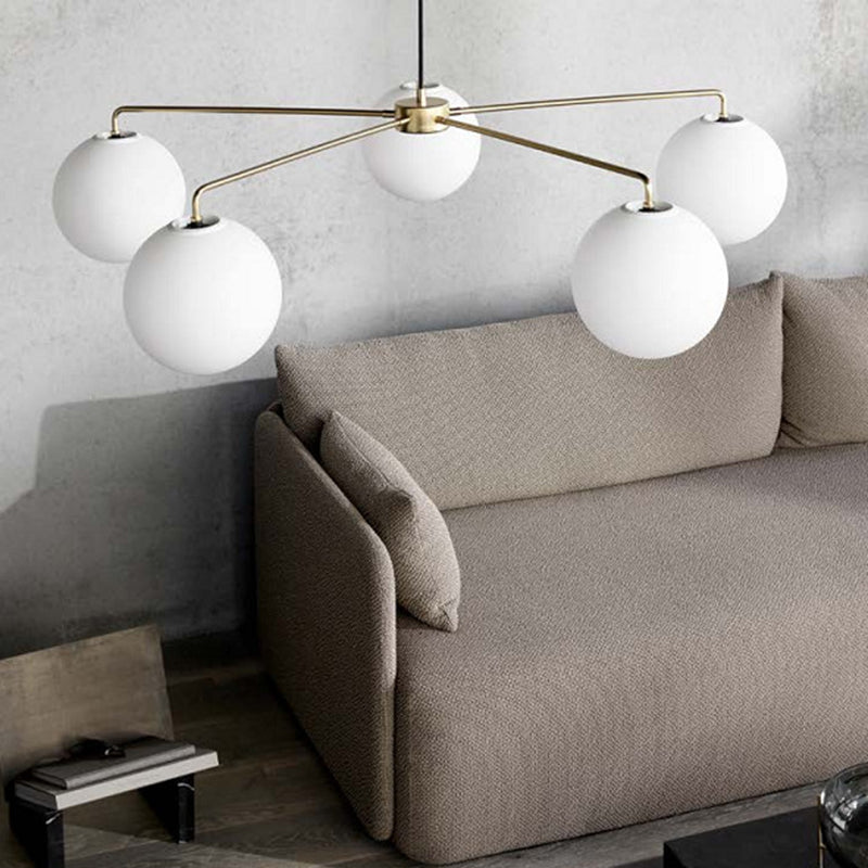 Modern Minimalist Chandelier Light Fixture Spherical White Glass 5 Light Ceiling Chandelier for Living Room