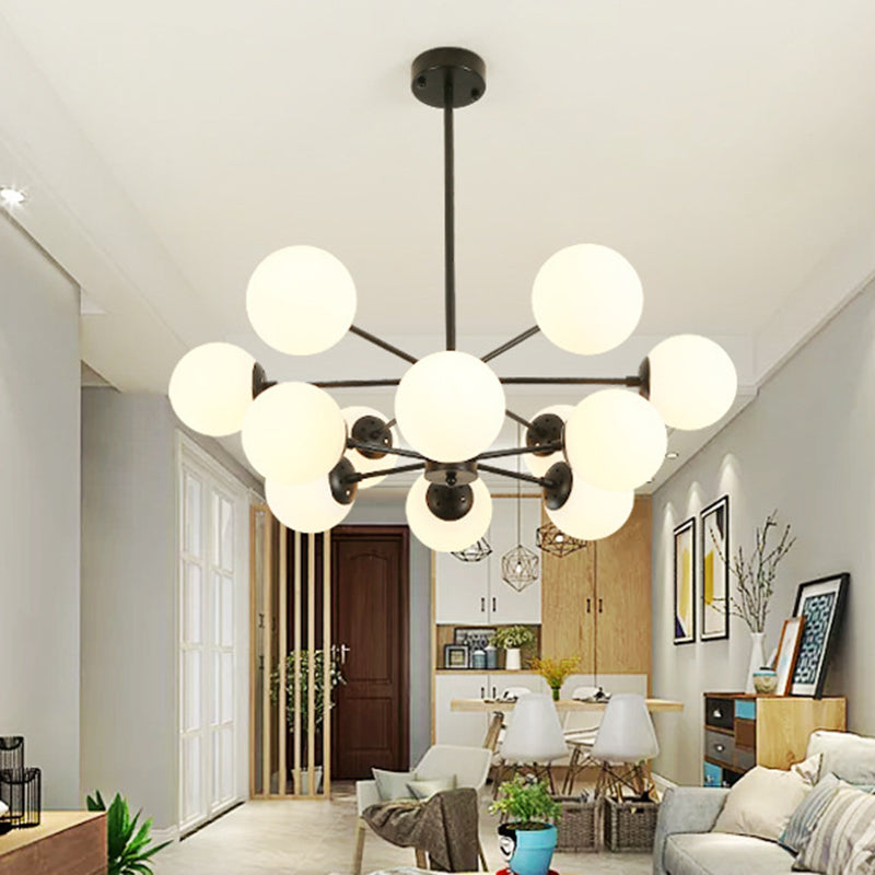 Black Metal Hanging Chandelier Light Modern Opal Glass Shade Ceiling Chandelier for Living Room