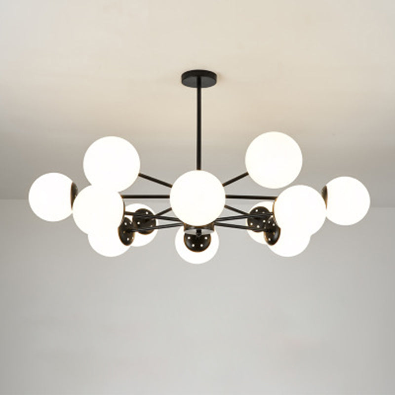 Black Metal Hanging Chandelier Light Modern Opal Glass Shade Ceiling Chandelier for Living Room