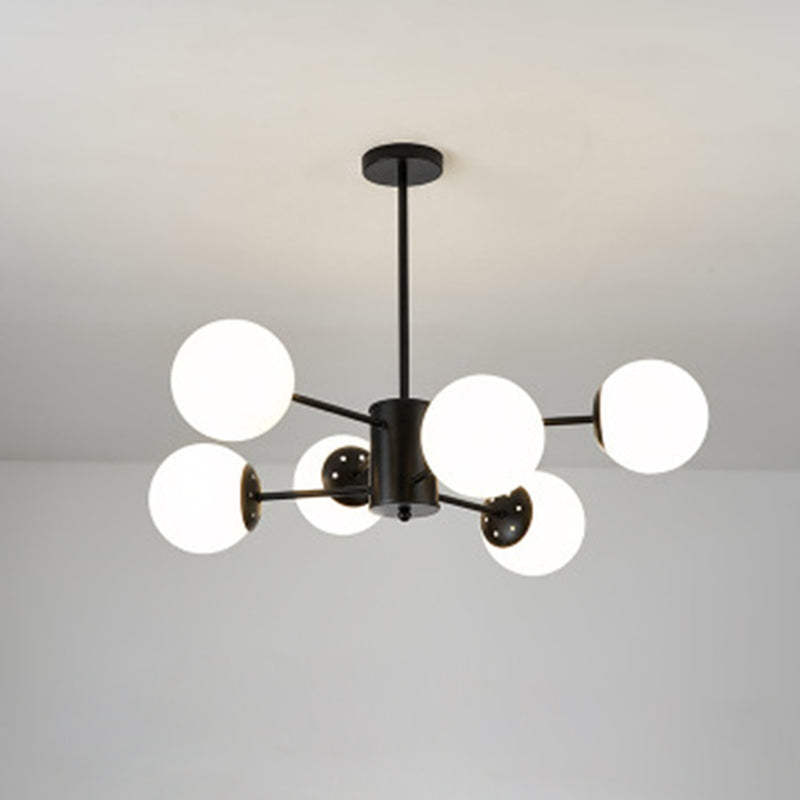 Black Metal Hanging Chandelier Light Modern Opal Glass Shade Ceiling Chandelier for Living Room