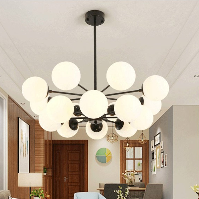 Black Metal Hanging Chandelier Light Modern Opal Glass Shade Ceiling Chandelier for Living Room