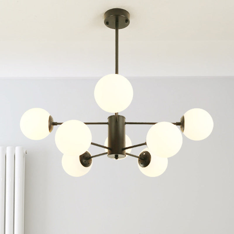Black Metal Hanging Chandelier Light Modern Opal Glass Shade Ceiling Chandelier for Living Room