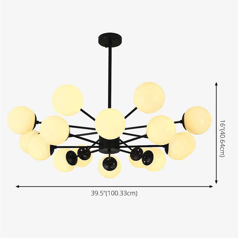 Black Metal Hanging Chandelier Light Modern Opal Glass Shade Ceiling Chandelier for Living Room