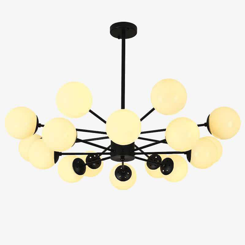 Black Metal Hanging Chandelier Light Modern Opal Glass Shade Ceiling Chandelier for Living Room