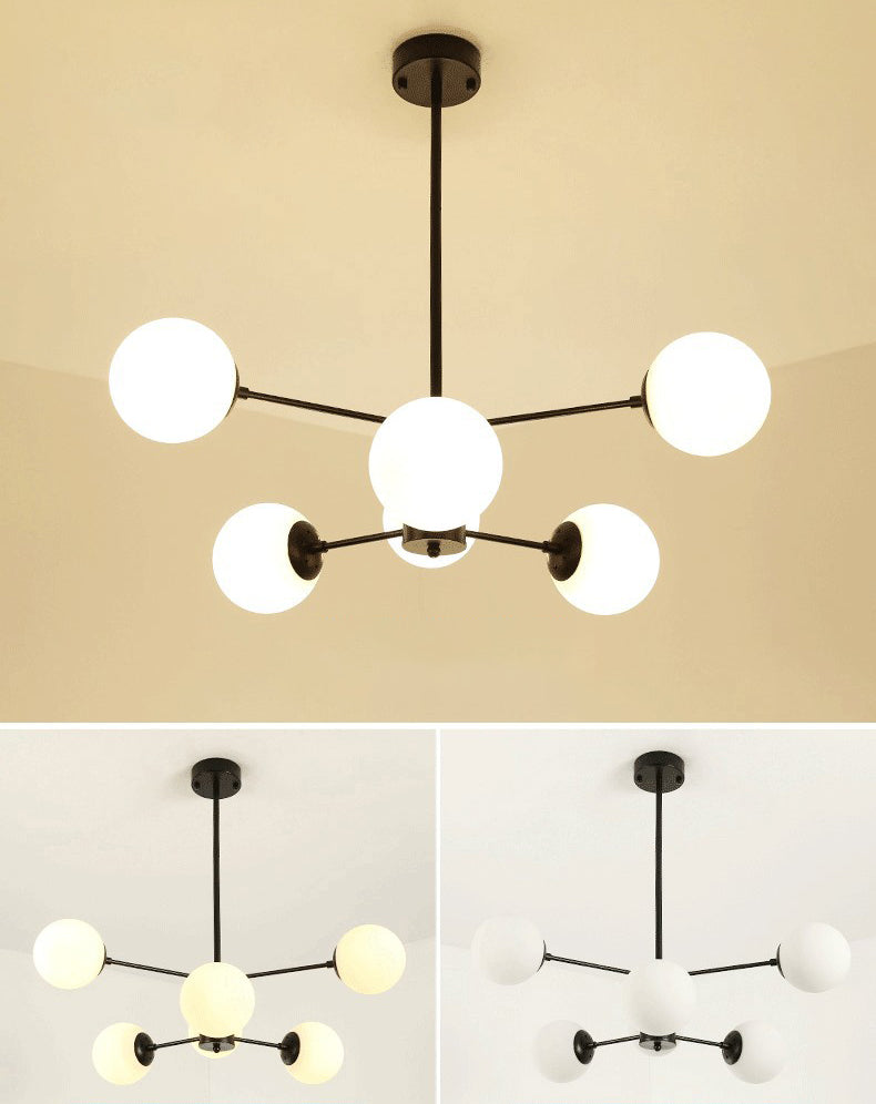 Black Metal Hanging Chandelier Light Modern Opal Glass Shade Ceiling Chandelier for Living Room