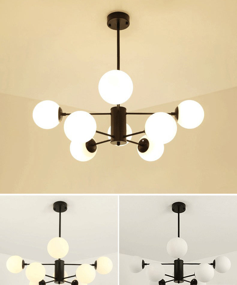 Black Metal Hanging Chandelier Light Modern Opal Glass Shade Ceiling Chandelier for Living Room
