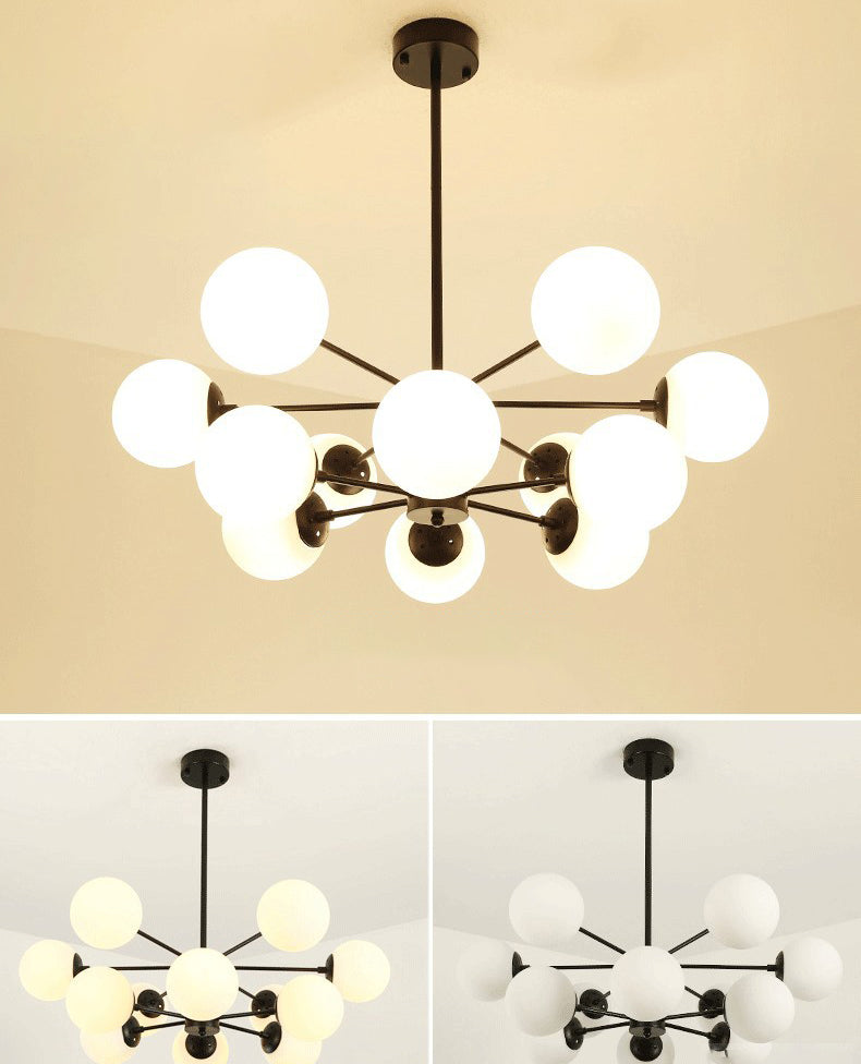 Black Metal Hanging Chandelier Light Modern Opal Glass Shade Ceiling Chandelier for Living Room
