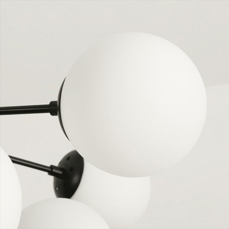 Black Metal Hanging Chandelier Light Modern Opal Glass Shade Ceiling Chandelier for Living Room