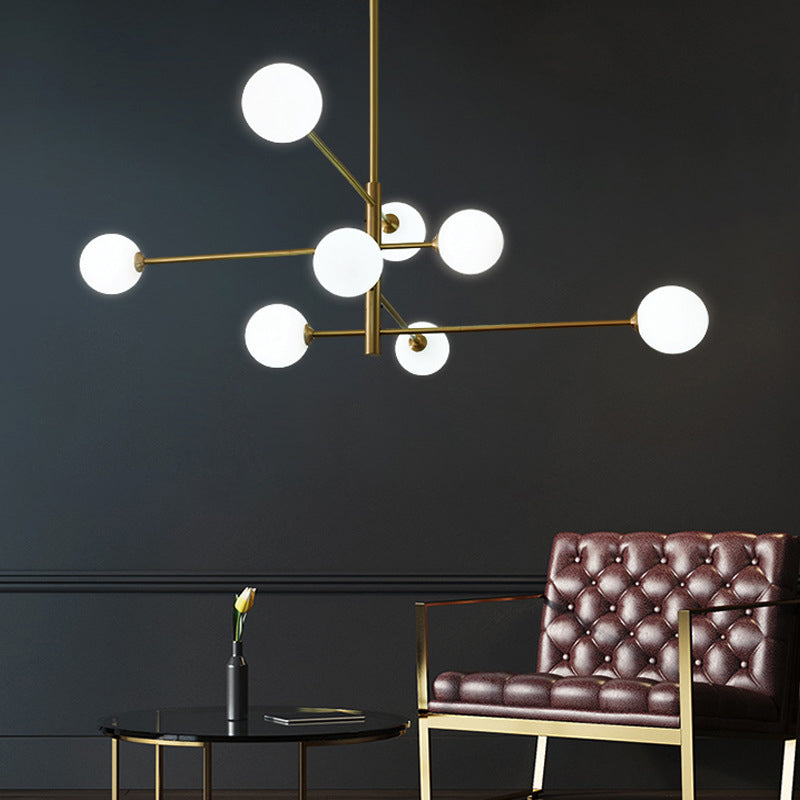 Post-Modern Metal Hanging Chandelier Light Glass Shade Ceiling Chandelier in Gold for Living Room