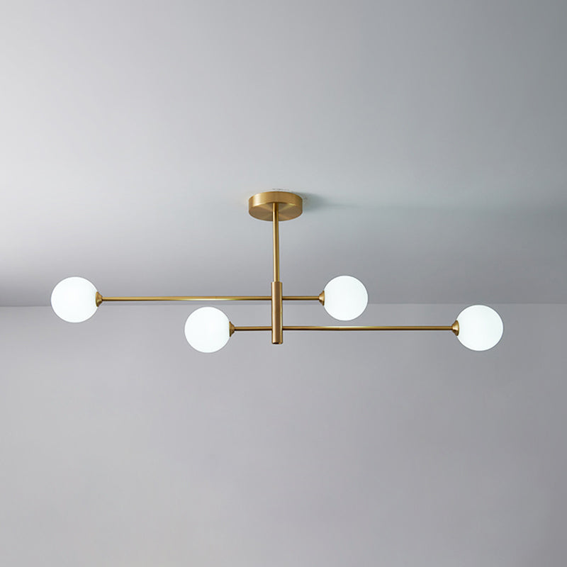 Post-Modern Metal Hanging Chandelier Light Glass Shade Ceiling Chandelier in Gold for Living Room