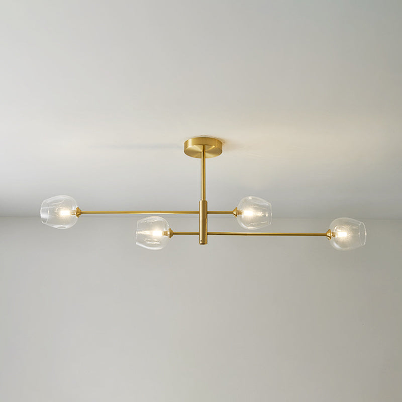 Post-Modern Metal Hanging Chandelier Light Glass Shade Ceiling Chandelier in Gold for Living Room