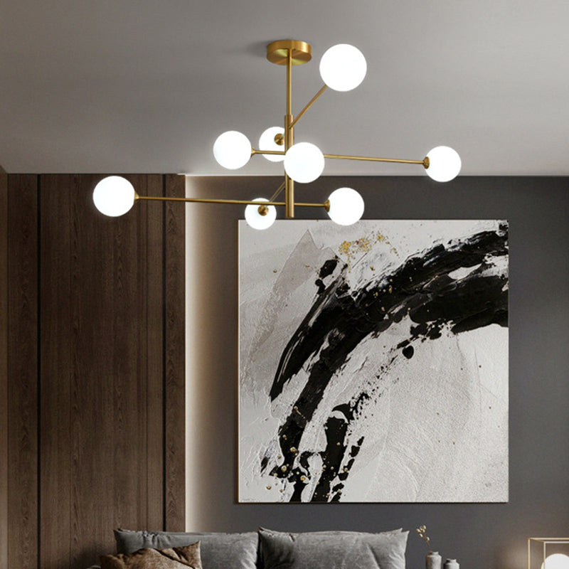 Post-Modern Metal Hanging Chandelier Light Glass Shade Ceiling Chandelier in Gold for Living Room