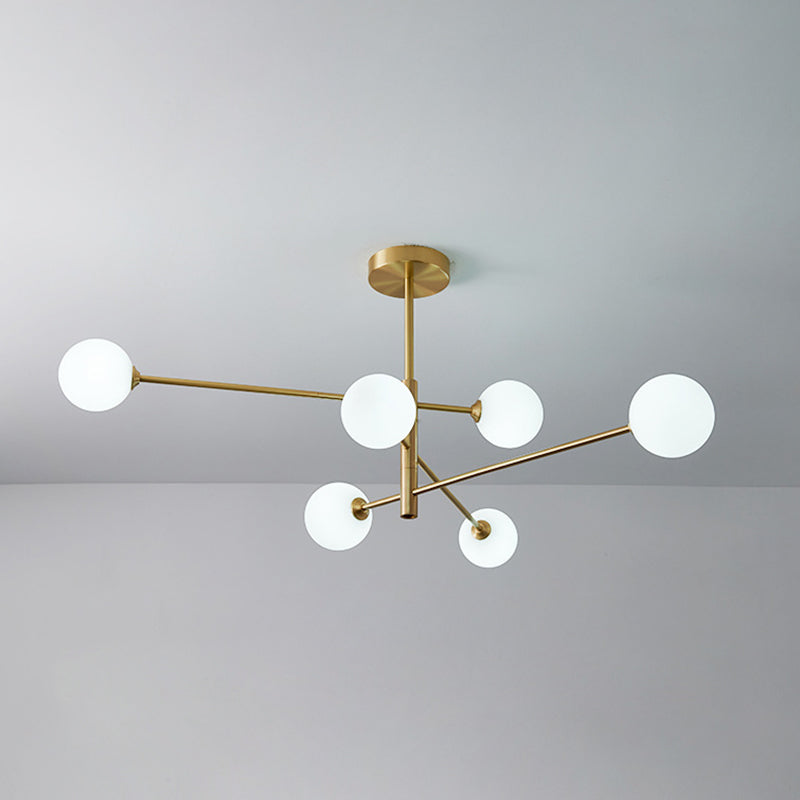 Post-Modern Metal Hanging Chandelier Light Glass Shade Ceiling Chandelier in Gold for Living Room