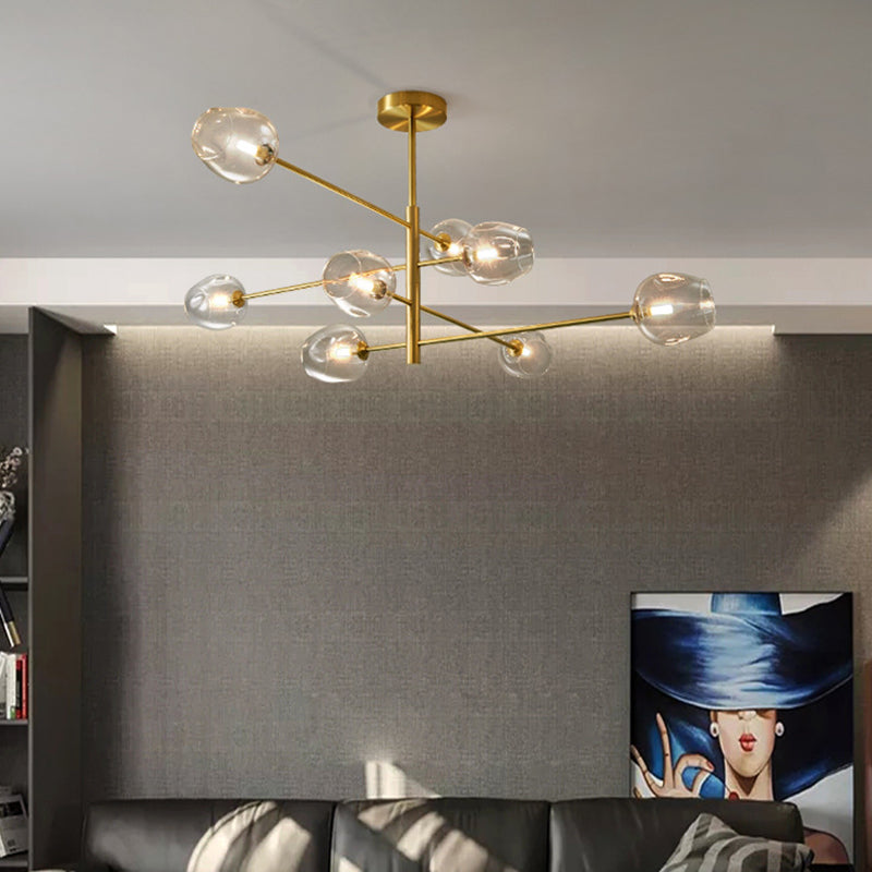 Post-Modern Metal Hanging Chandelier Light Glass Shade Ceiling Chandelier in Gold for Living Room